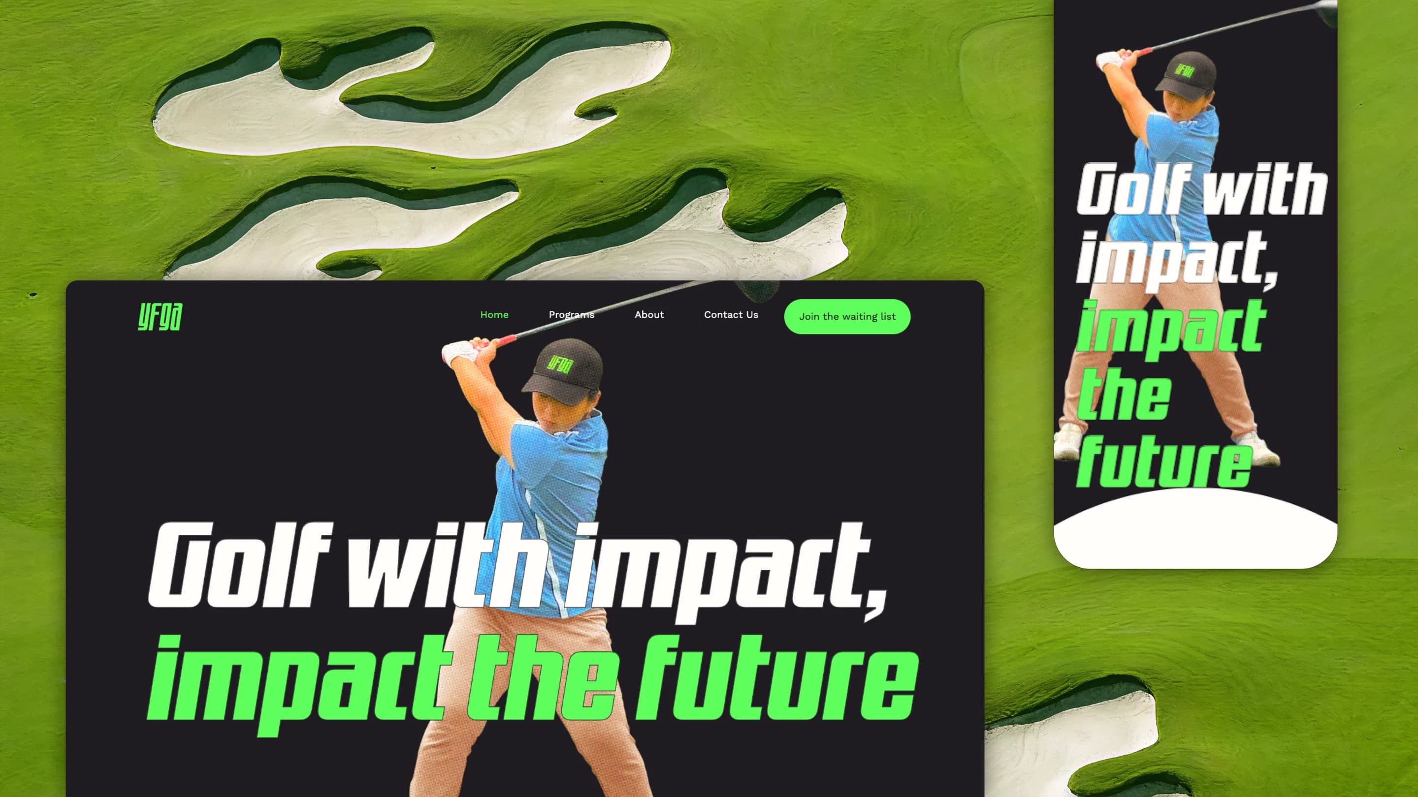YFGA homepage shown on desktop and mobile